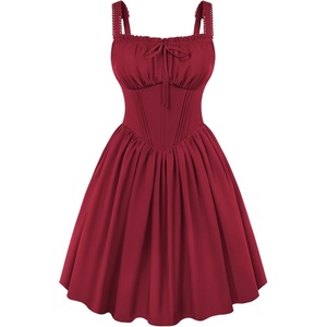 image:imageScarlet Darkness Corset Mini Dress Adjustable Straps Sundress with PocketsRed