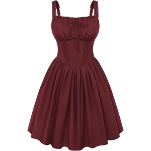 image:imageScarlet Darkness Corset Mini Dress Adjustable Straps Sundress with PocketsWine