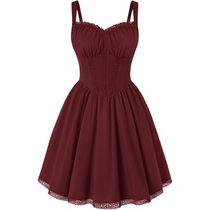 image:imageScarlet Darkness Lace Corset Mini Dress with Pocket Women Teens Grad OutfitWine
