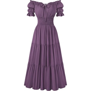 image:imageScarlet Darkness Off Shoulder Puff Sleeve Renaissance Cottage Pirate DressRose Purple