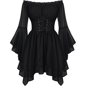 image:imageScarlet Darkness Renaissance Costume Women Chiffon Corset Pirate Mini DressBlack