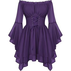 image:imageScarlet Darkness Renaissance Costume Women Chiffon Corset Pirate Mini DressDeep Purple