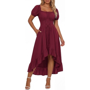 image:imageScarlet Darkness Renaissance Costume Women High Low Summer Corset DressWine