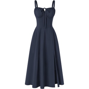 image:imageScarlet Darkness Women 2026 Corset Dress Milkmaid Slit Midi SundressNavy Blue