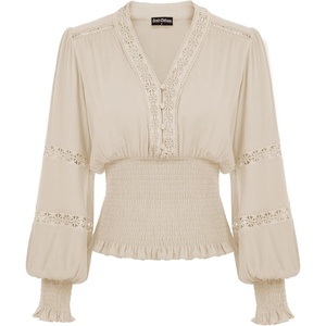 image:imageScarlet Darkness Renaissance Shirt Women Long Sleeve V Neck Peasant TopsBeige
