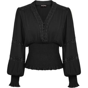 image:imageScarlet Darkness Renaissance Shirt Women Long Sleeve V Neck Peasant TopsBlack