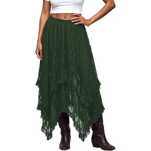 image:imageScarlet Darkness Lace Skirt for Women Asymmetrical Flowy Boho Maxi SkirtsArmy Green