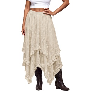image:imageScarlet Darkness Lace Skirt for Women Asymmetrical Flowy Boho Maxi SkirtsBeige