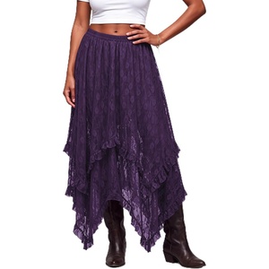 image:imageScarlet Darkness Lace Skirt for Women Asymmetrical Flowy Boho Maxi SkirtsCoffee