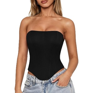 image:imageScarlet Darkness Womens Strapless Tube Corset Bustier LaceUp Crop TopsBlack
