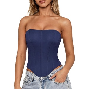image:imageScarlet Darkness Womens Strapless Tube Corset Bustier LaceUp Crop TopsDark Blue