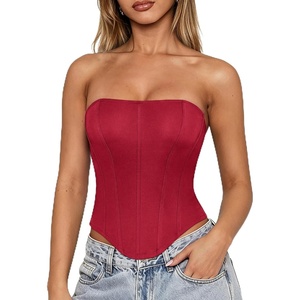 image:imageScarlet Darkness Womens Strapless Tube Corset Bustier LaceUp Crop TopsDark Red