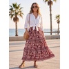 image:imageScarlet Darkness Maxi Skirts for Women Boho Floral High Waist Long SkirtWine Red Floral