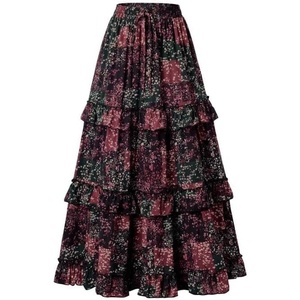 image:imageScarlet Darkness Maxi Skirts for Women Boho Floral High Waist Long SkirtContrast Color