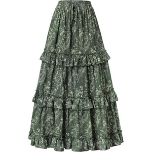 image:imageScarlet Darkness Maxi Skirts for Women Boho Floral High Waist Long SkirtOlive Green Floral
