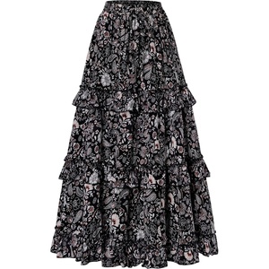image:imageScarlet Darkness Maxi Skirts for Women Boho Floral High Waist Long SkirtVintage Black