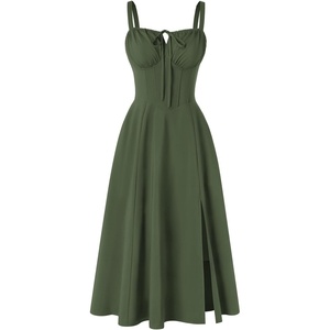 image:imageScarlet Darkness Women 2026 Corset Dress Milkmaid Slit Midi SundressOlive Green