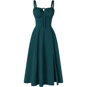 image:imageScarlet Darkness Women 2026 Corset Dress Milkmaid Slit Midi SundressPeacock Blue