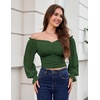 image:imageScarlet Darkness Off The Shoulder Tops for Women Crop Long Sleeve BlousesDark Green
