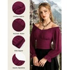 image:imageScarlet Darkness Off The Shoulder Tops for Women Crop Long Sleeve BlousesWine