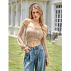 image:imageScarlet Darkness Women Off the Shoulder Crop Tops Long Sleeve Shirt BlouseKhaki