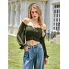 image:imageScarlet Darkness Women Off the Shoulder Crop Tops Long Sleeve Shirt BlouseOlive Green