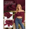 image:imageScarlet Darkness Women Off the Shoulder Crop Tops Long Sleeve Shirt BlouseRed