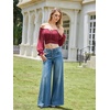 image:imageScarlet Darkness Women Off the Shoulder Crop Tops Long Sleeve Shirt BlouseRed