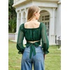 image:imageScarlet Darkness Women Off the Shoulder Crop Tops Long Sleeve Shirt BlouseVerdant Green