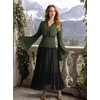 image:imageScarlet Darkness Women Renaissance Peasant Shirt Bell Sleeve Pirate TopDark Olive Green