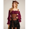 image:imageScarlet Darkness Women Renaissance Shirt Off Shoulder Bell Sleeve TopsWine