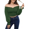 image:imageScarlet Darkness Off The Shoulder Tops for Women Crop Long Sleeve BlousesDark Green