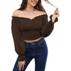 image:imageScarlet Darkness Off The Shoulder Tops for Women Crop Long Sleeve BlousesLight Coffee