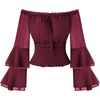 image:imageScarlet Darkness Women Renaissance Shirt Off Shoulder Bell Sleeve TopsWine