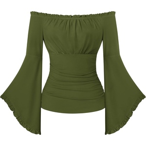 image:imageScarlet Darkness Bell Sleeve Tops for Women Renaissance Peasant BlouseArmy Green