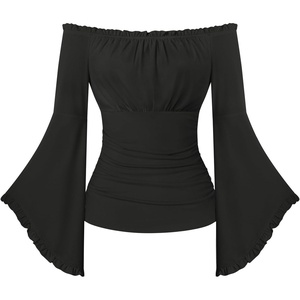 image:imageScarlet Darkness Bell Sleeve Tops for Women Renaissance Peasant BlouseBlack