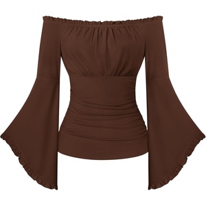 image:imageScarlet Darkness Bell Sleeve Tops for Women Renaissance Peasant BlouseBrown