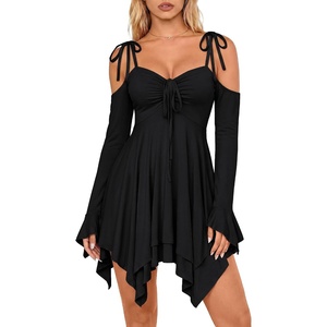 image:imageScarlet Darkness Tie Shoulder Flare Sleeve Renaissance Witch Fairy DressBlack