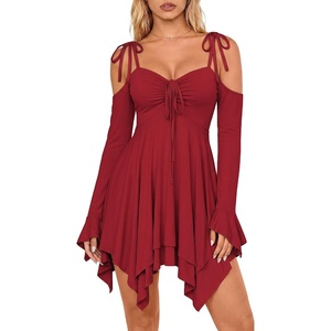 image:imageScarlet Darkness Tie Shoulder Flare Sleeve Renaissance Witch Fairy DressDark Red