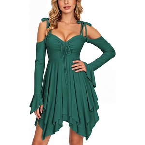 image:imageScarlet Darkness Tie Shoulder Flare Sleeve Renaissance Witch Fairy DressEmerald Green