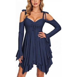 image:imageScarlet Darkness Tie Shoulder Flare Sleeve Renaissance Witch Fairy DressNavy