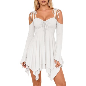 image:imageScarlet Darkness Tie Shoulder Flare Sleeve Renaissance Witch Fairy DressWhite