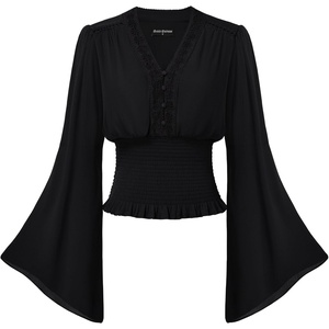 image:imageScarlet Darkness Women Renaissance Peasant Shirt Bell Sleeve Pirate TopBlack