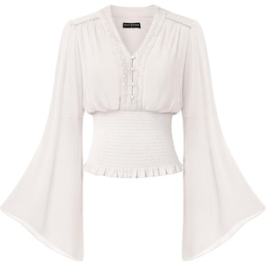 image:imageScarlet Darkness Women Renaissance Peasant Shirt Bell Sleeve Pirate TopIvory White