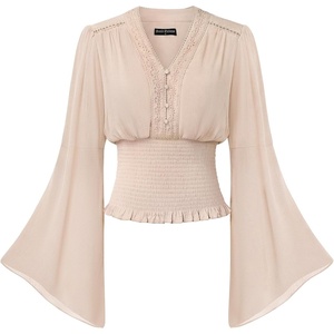image:imageScarlet Darkness Women Renaissance Peasant Shirt Bell Sleeve Pirate TopOatmeal