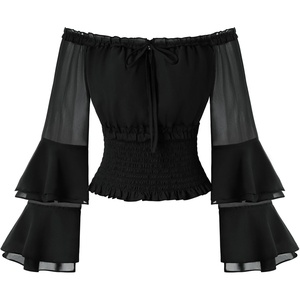 image:imageScarlet Darkness Women Renaissance Shirt Off Shoulder Bell Sleeve TopsBlack