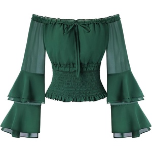 image:imageScarlet Darkness Women Renaissance Shirt Off Shoulder Bell Sleeve TopsVerdant Green