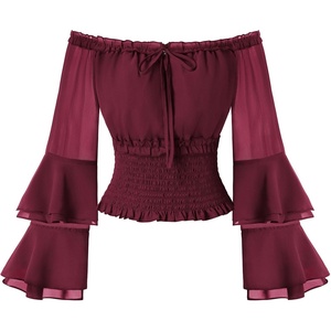 image:imageScarlet Darkness Women Renaissance Shirt Off Shoulder Bell Sleeve TopsWine