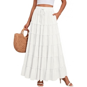 image:imageScarlet Darkness Womens Chiffon Maxi Skirts Renaissance Skirt with PocketsWhite