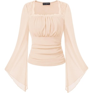 image:imageScarlet Darkness Womens Mesh Top 2026 Long Sleeve Renaissance BlousesApricot